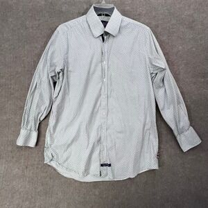 English Laundry Men's 17.5 34/35 Flip Cuff Button Down Shirt White Blue Floral